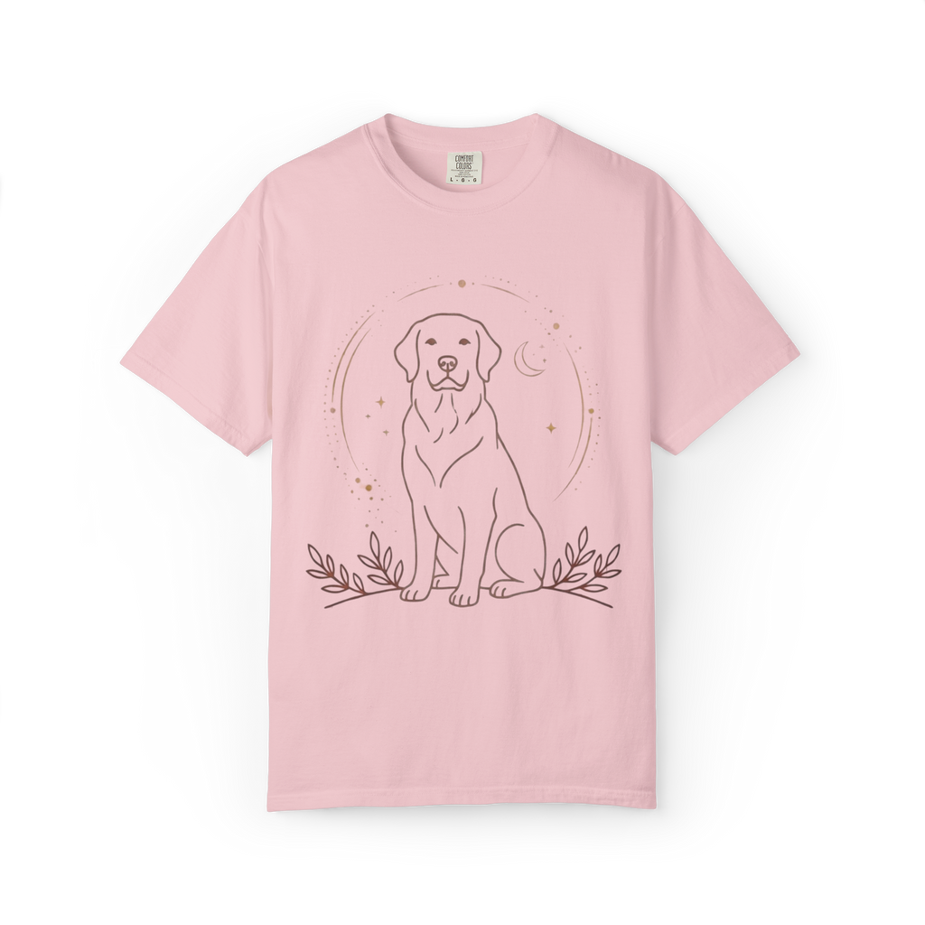 Yellow Labrador Line Art T-Shirt | Minimal Dog Illustration, Botanical Accents