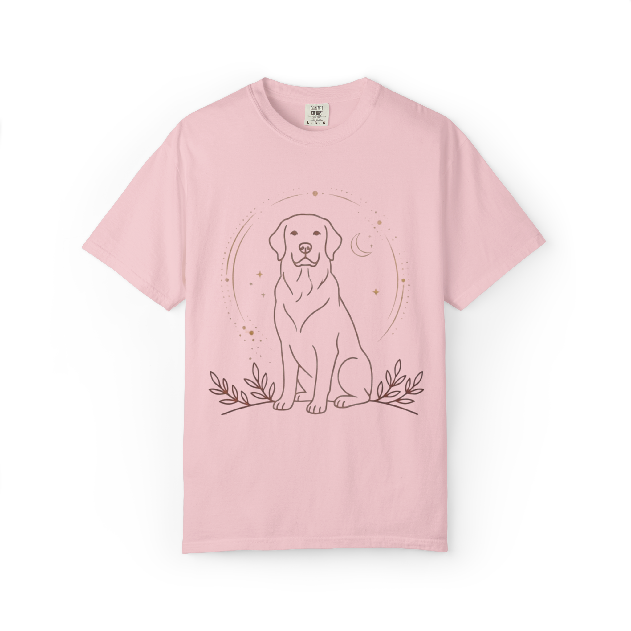 Yellow Labrador Line Art T-Shirt | Minimal Dog Illustration, Botanical Accents