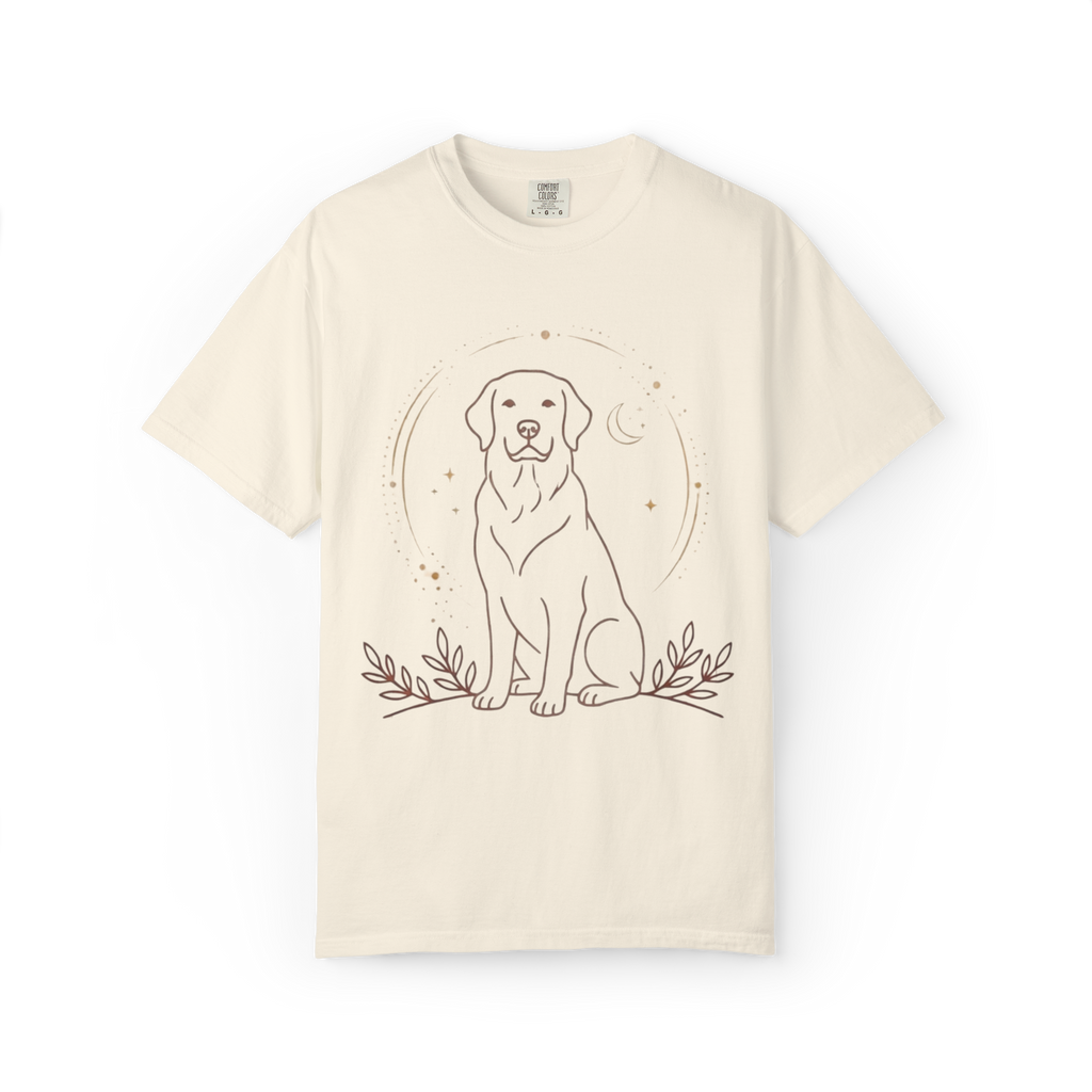 Yellow Labrador Line Art T-Shirt | Minimal Dog Illustration, Botanical Accents