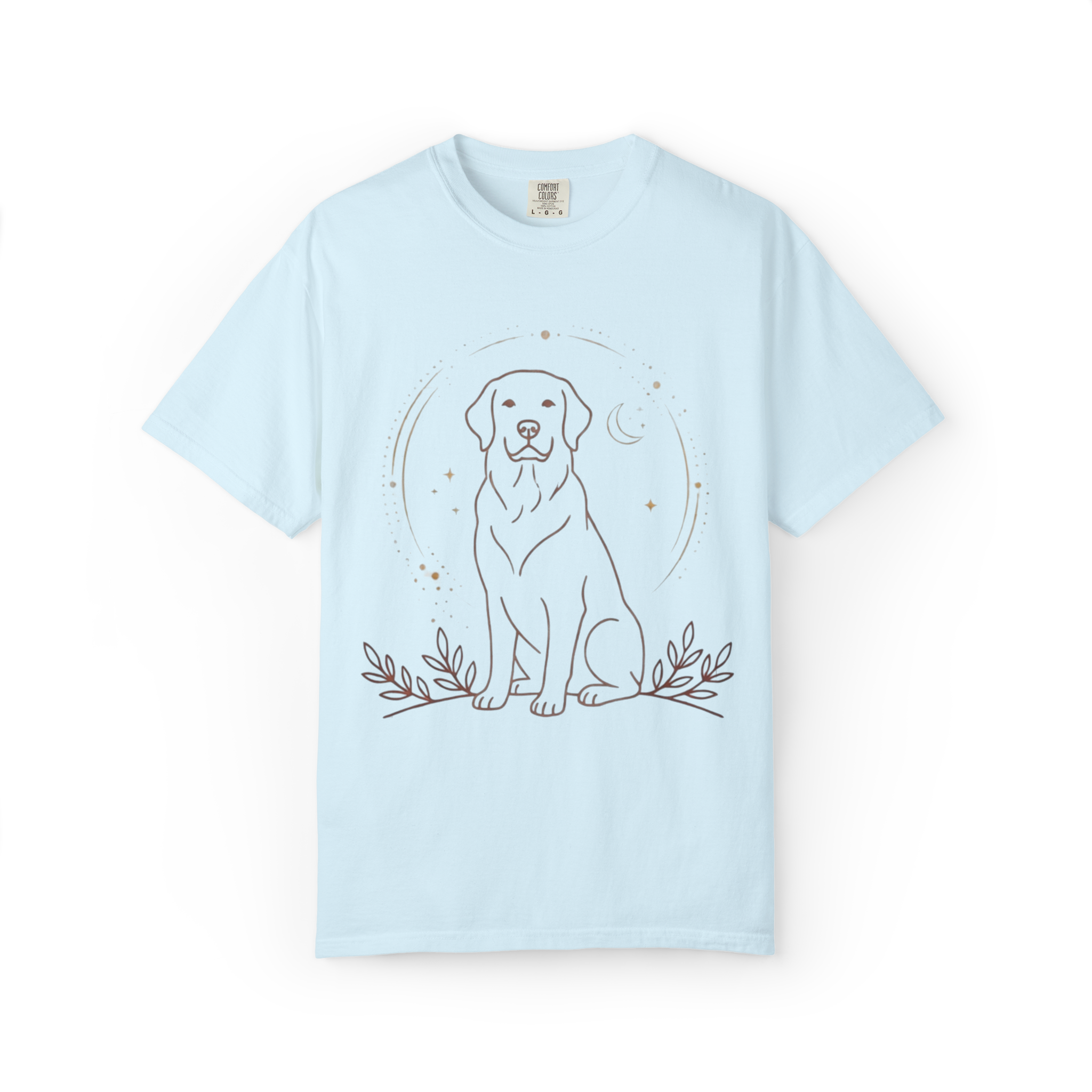 Yellow Labrador Line Art T-Shirt | Minimal Dog Illustration, Botanical Accents
